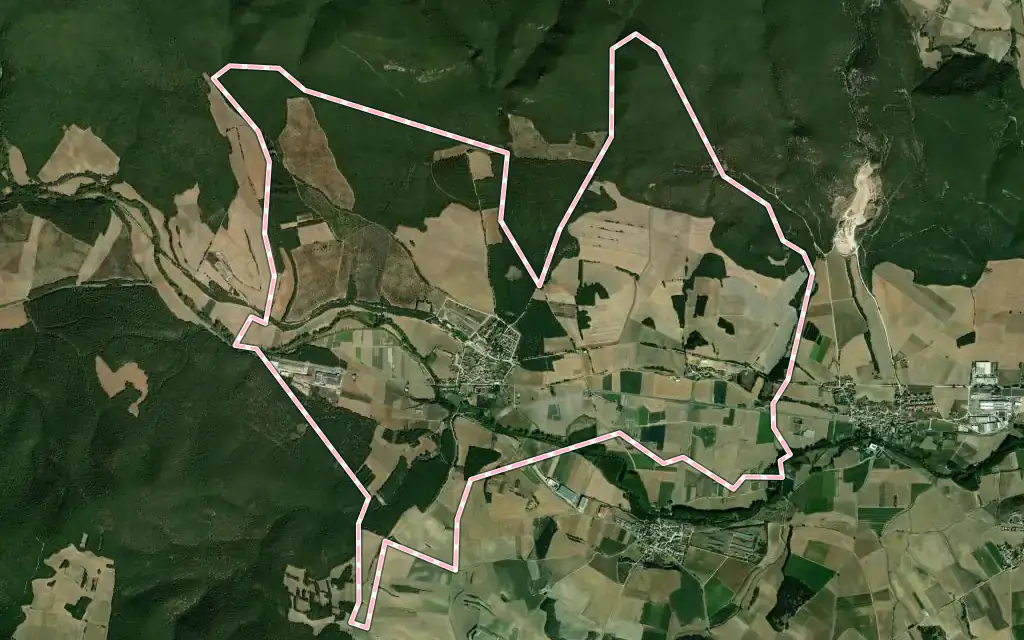 Vista satélite de Ancín / Antzin con su contorno administrativo