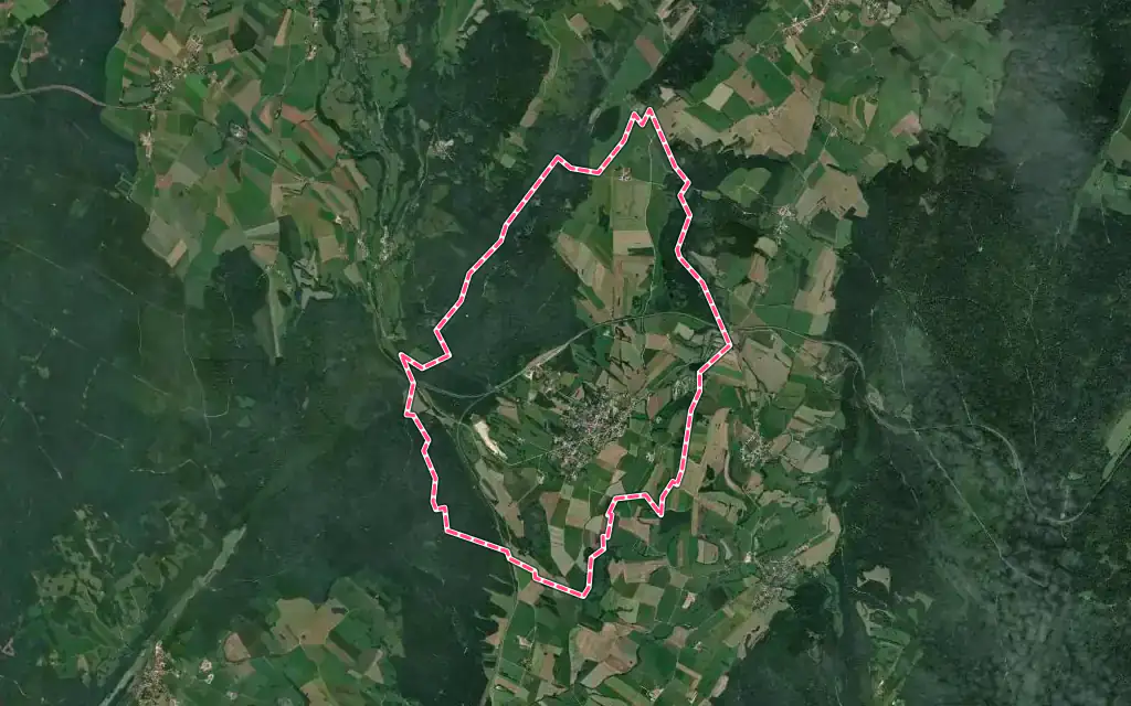 Vue satellite de Andelot-en-Montagne avec ses contours administratifs