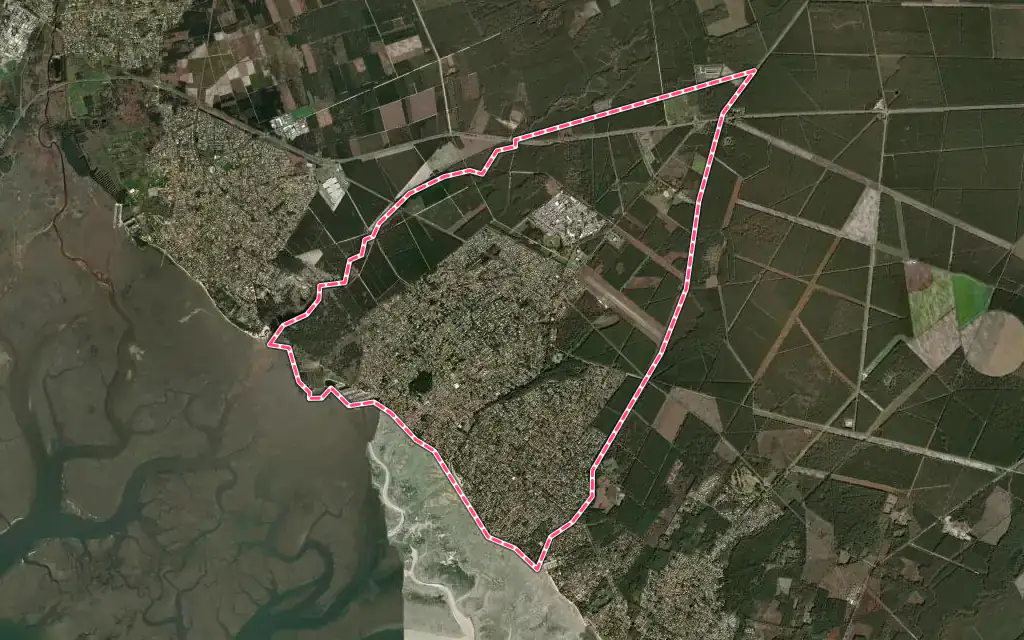 Vue satellite de Andernos-les-Bains avec ses contours administratifs