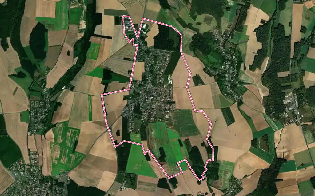 Vue satellite de Andeville avec ses contours administratifs