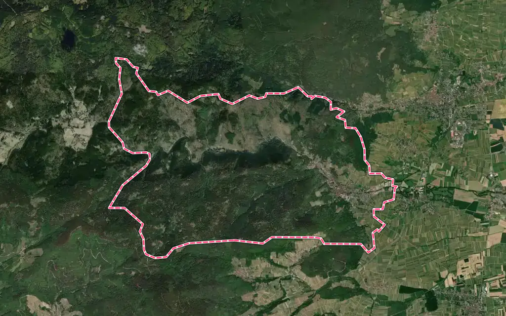 Vue satellite de Andlau avec ses contours administratifs