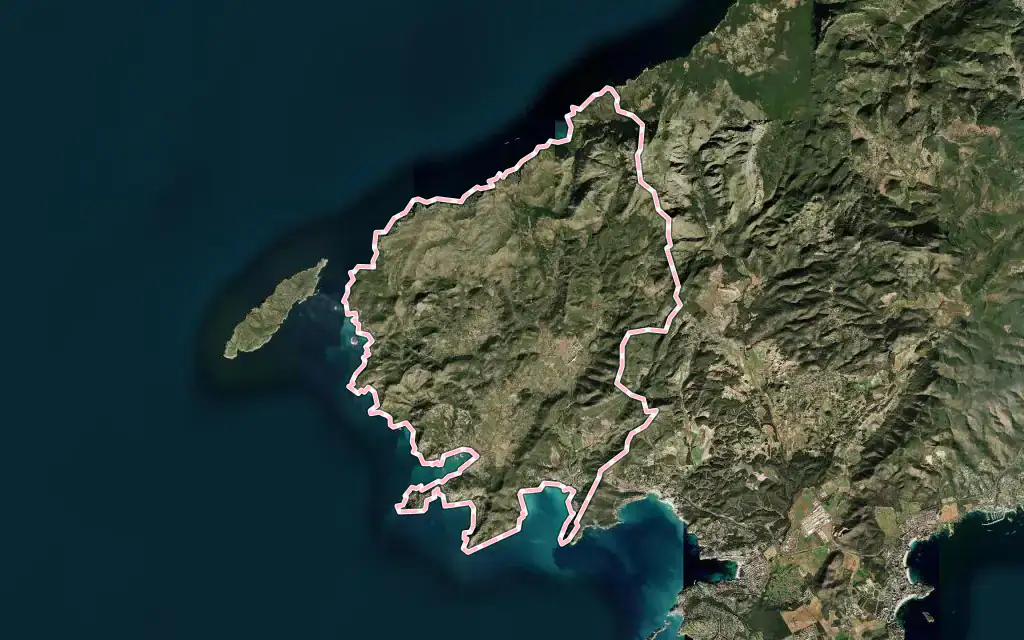 Vista satélite de Andratx con su contorno administrativo