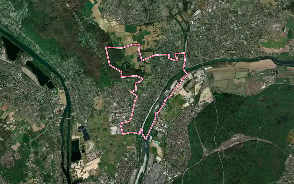 Vue satellite de Andrésy avec ses contours administratifs
