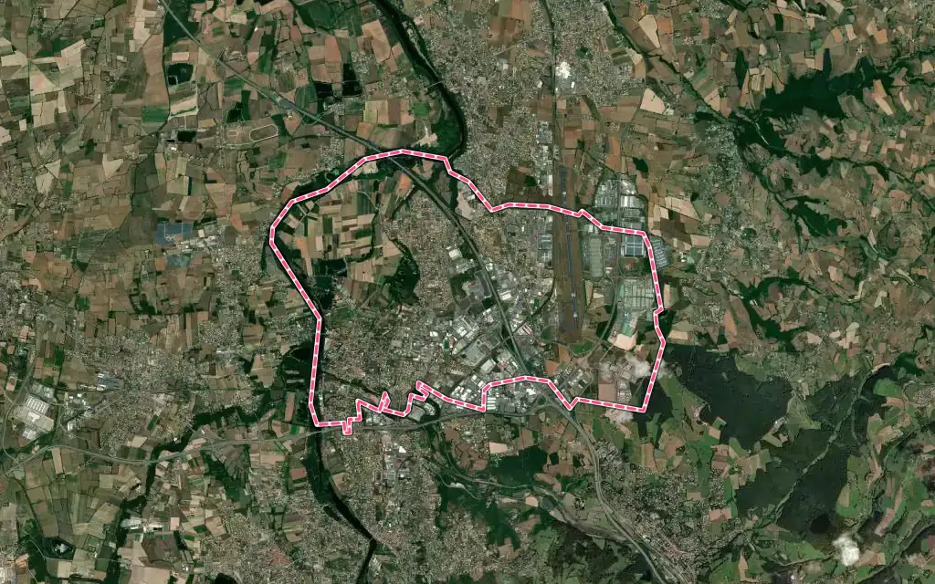 Vue satellite de Andrézieux-Bouthéon avec ses contours administratifs