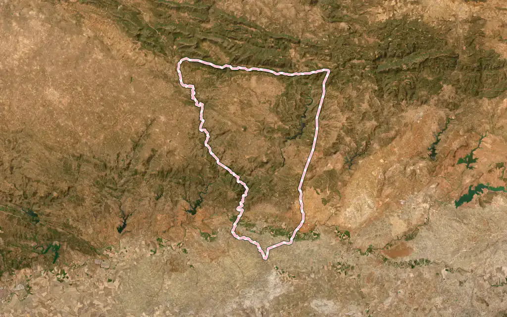 Vista satélite de Andújar con su contorno administrativo