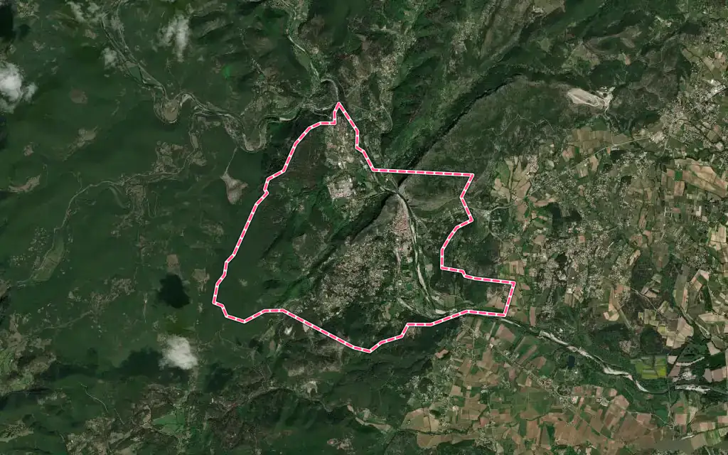 Vue satellite de Anduze avec ses contours administratifs