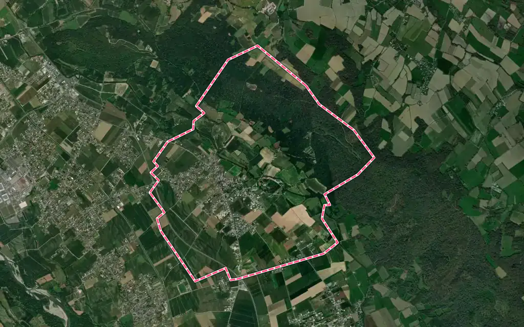 Vue satellite de Angaïs avec ses contours administratifs