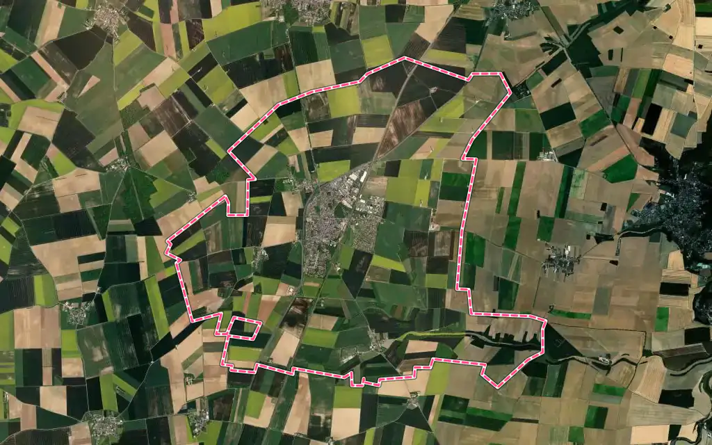 Vue satellite de Angerville avec ses contours administratifs
