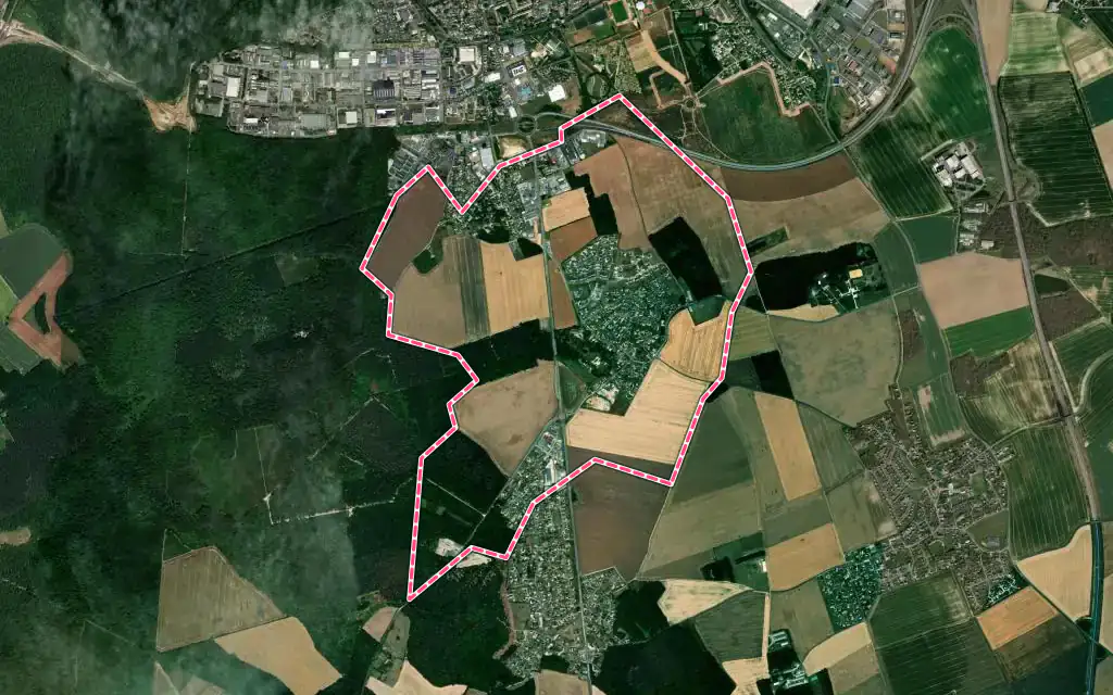 Vue satellite de Angerville-la-Campagne avec ses contours administratifs