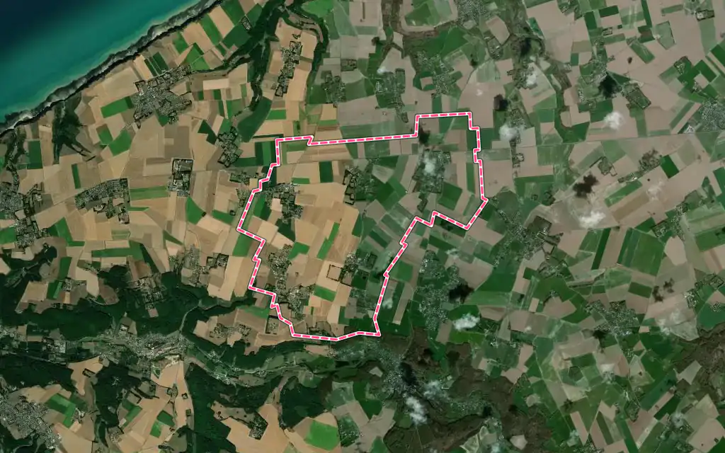 Vue satellite de Angerville-la-Martel avec ses contours administratifs