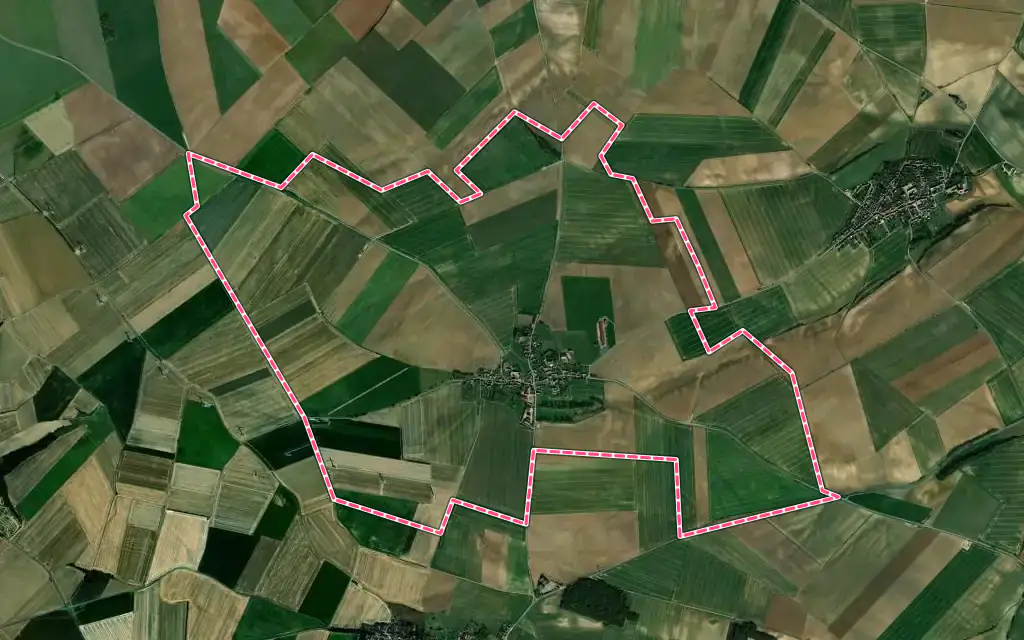 Vue satellite de Angivillers avec ses contours administratifs