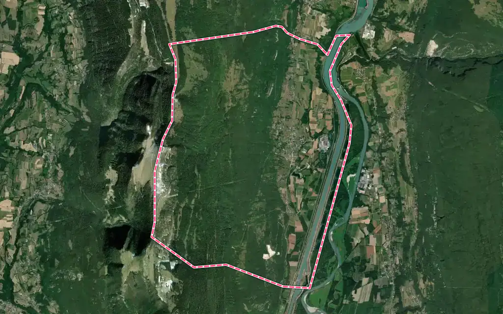 Vue satellite de Anglefort avec ses contours administratifs