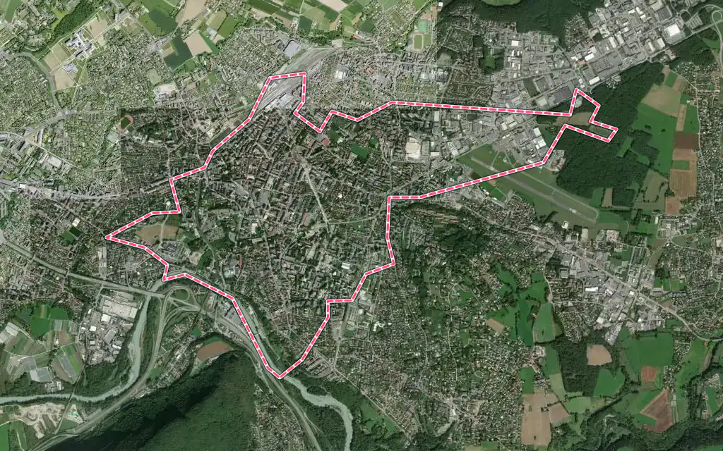 Vue satellite de Annemasse avec ses contours administratifs