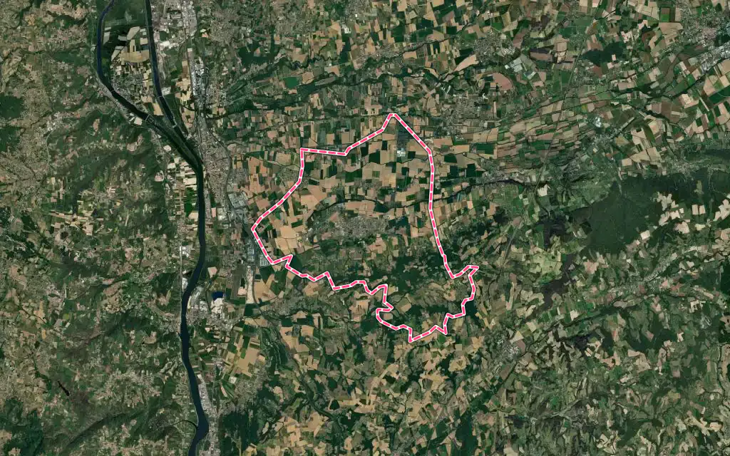 Vue satellite de Anneyron avec ses contours administratifs