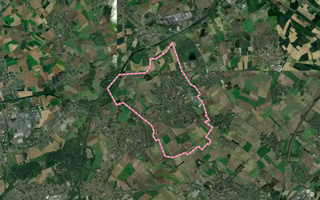 Vue satellite de Annœullin avec ses contours administratifs