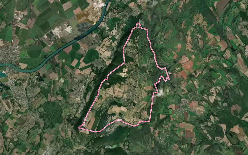 Vue satellite de Annoisin-Chatelans avec ses contours administratifs