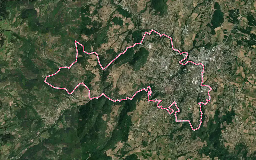 Vue satellite de Annonay avec ses contours administratifs