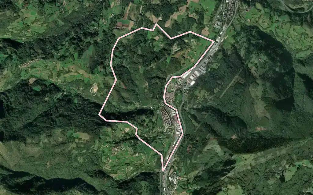 Vista satélite de Anoeta con su contorno administrativo