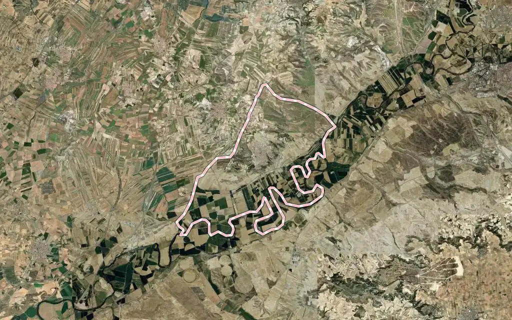 Vista satélite de Añover de Tajo con su contorno administrativo
