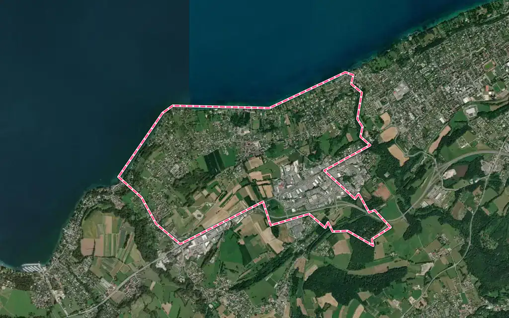 Vue satellite de Anthy-sur-Léman avec ses contours administratifs