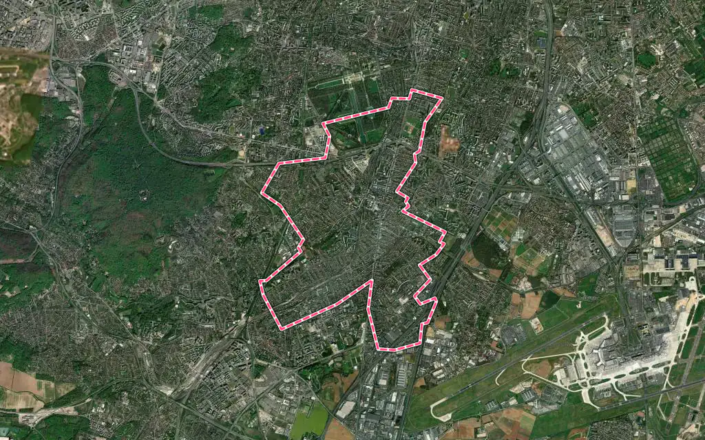 Vue satellite de Antony avec ses contours administratifs