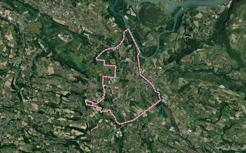 Vue satellite de Aoste avec ses contours administratifs