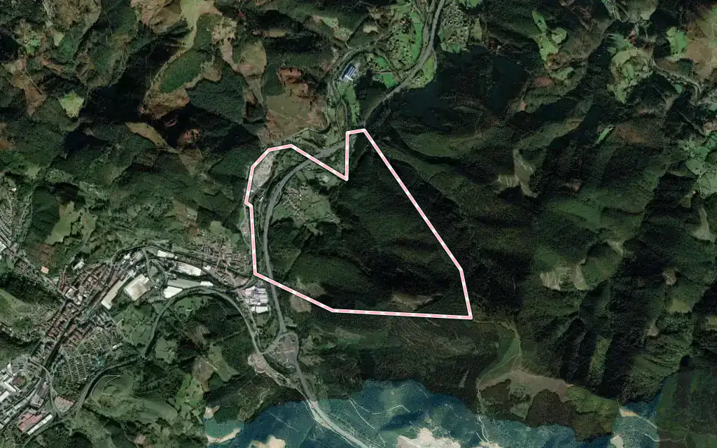 Vista satélite de Arakaldo con su contorno administrativo