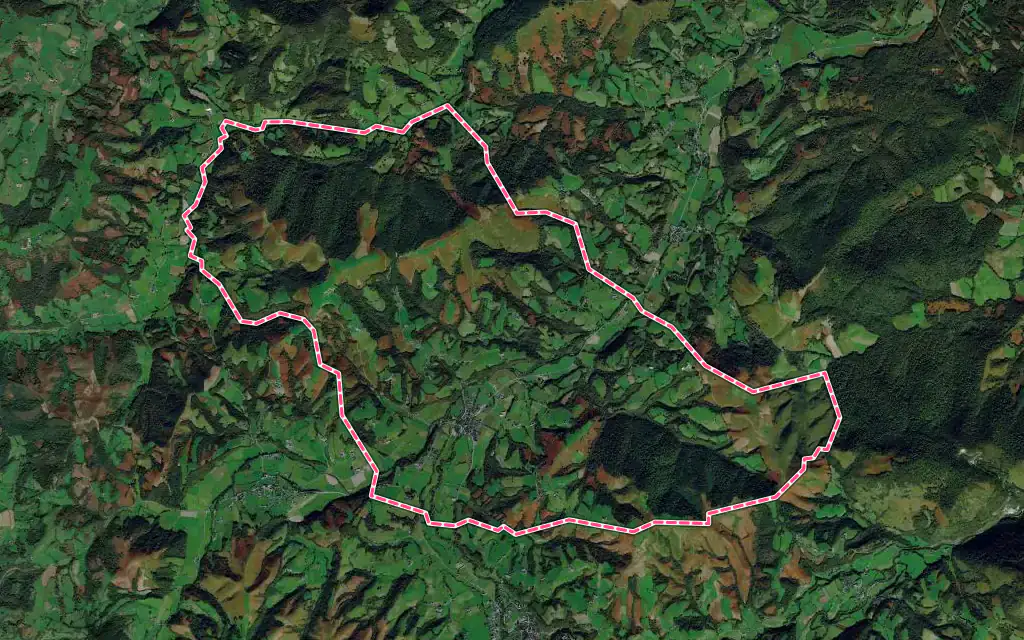 Vue satellite de Aramits avec ses contours administratifs