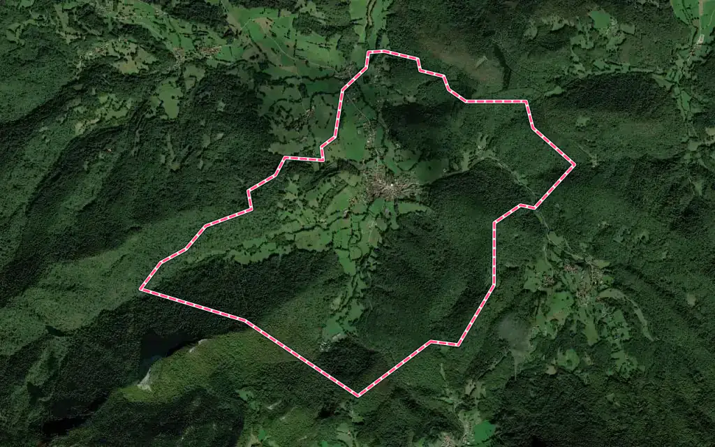 Vue satellite de Arbas avec ses contours administratifs