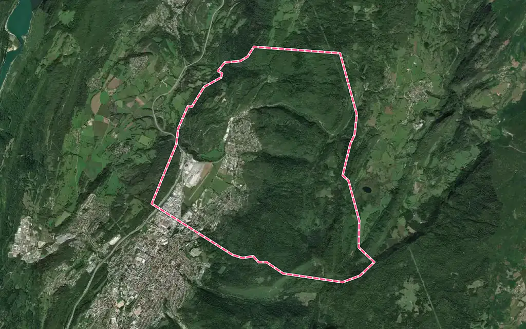 Vue satellite de Arbent avec ses contours administratifs