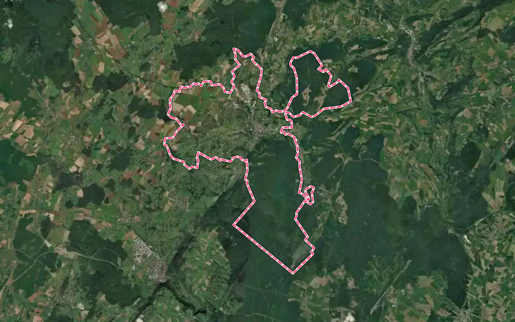 Vue satellite de Arbois avec ses contours administratifs