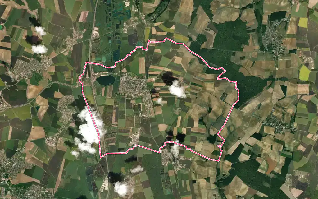 Vue satellite de Arc-sur-Tille avec ses contours administratifs