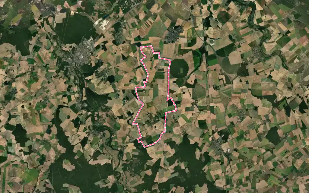 Vue satellite de Arçay avec ses contours administratifs
