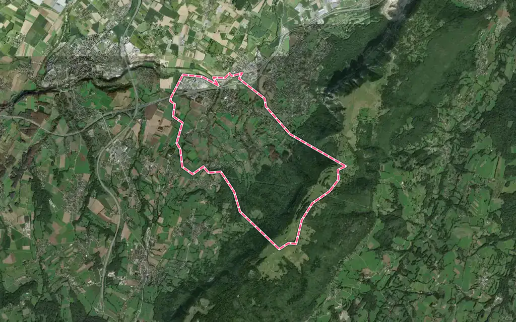 Vue satellite de Archamps avec ses contours administratifs