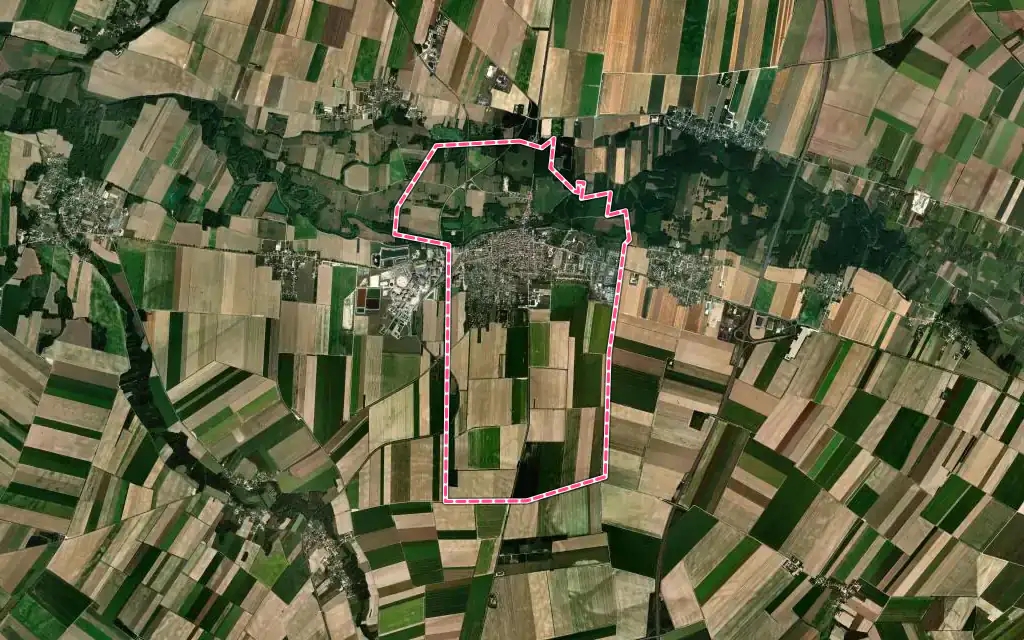 Vue satellite de Arcis-sur-Aube avec ses contours administratifs