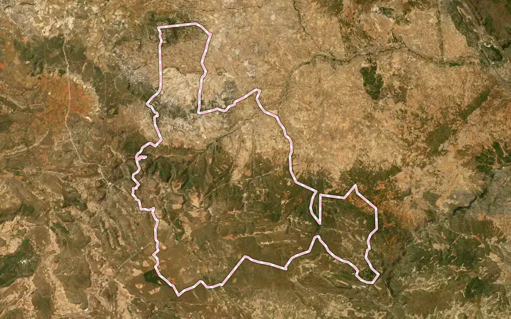 Vista satélite de Arcos de Jalón con su contorno administrativo