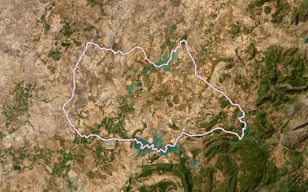 Vista satélite de Arcos de la Frontera con su contorno administrativo