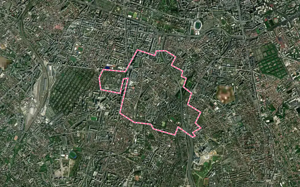 Vue satellite de Arcueil avec ses contours administratifs