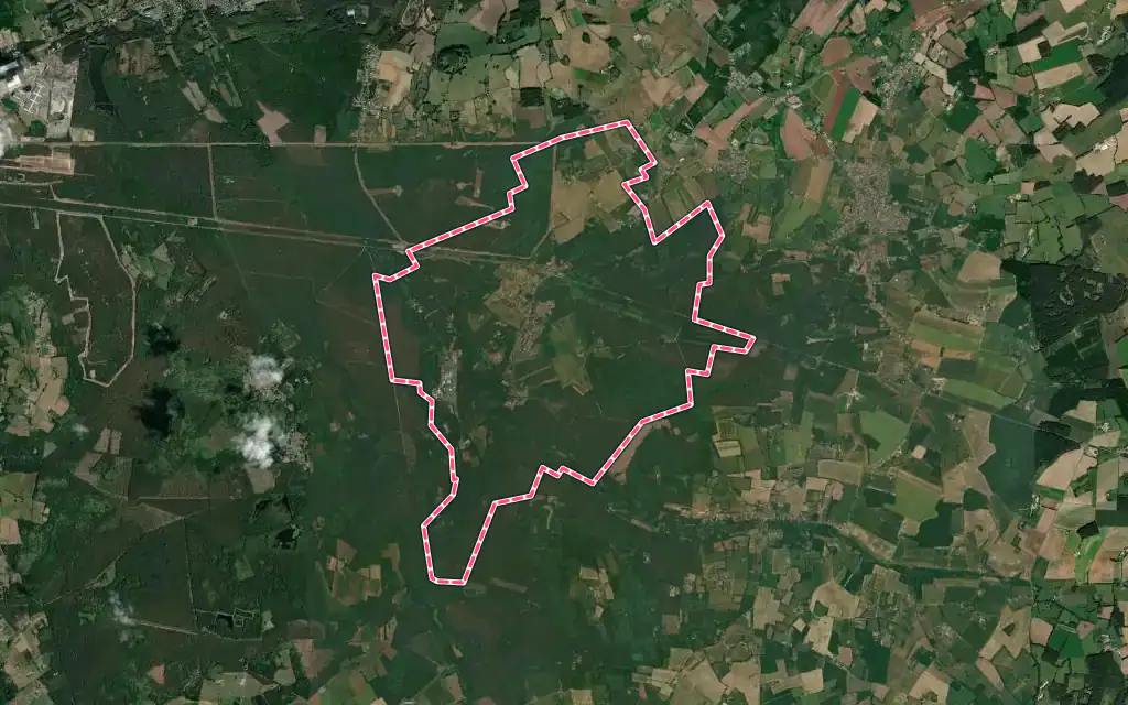 Vue satellite de Ardenay-sur-Mérize avec ses contours administratifs