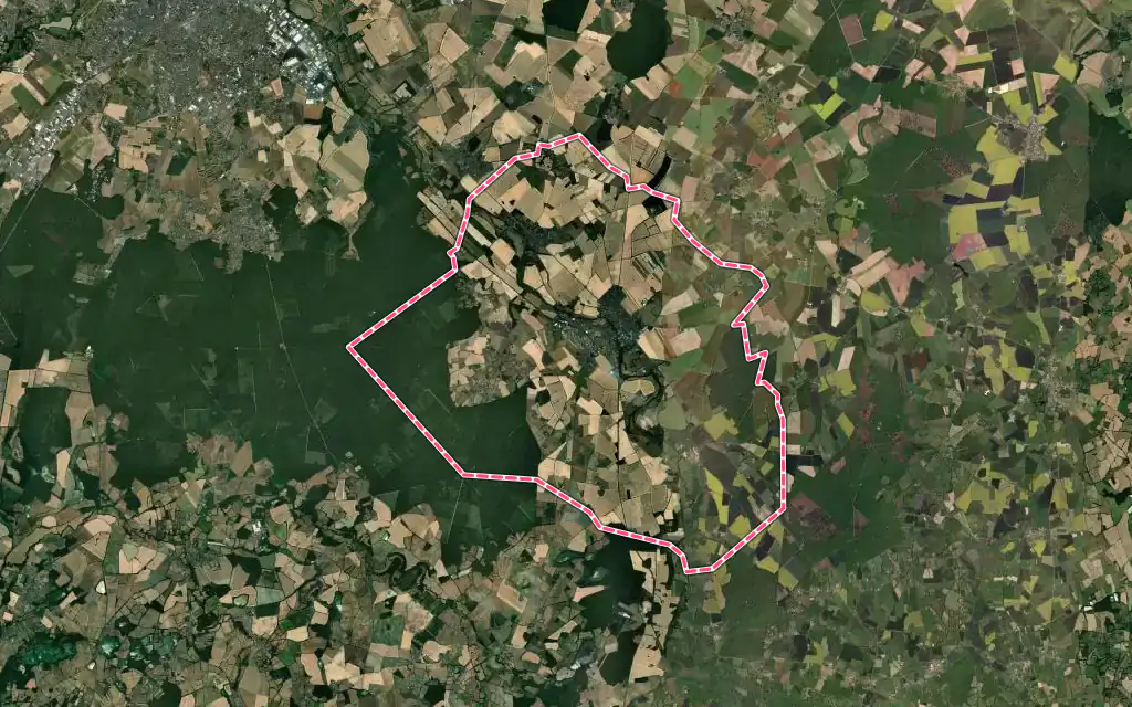 Vue satellite de Ardentes avec ses contours administratifs