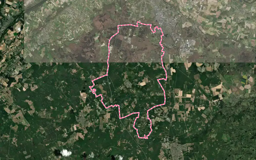 Vue satellite de Ardon avec ses contours administratifs