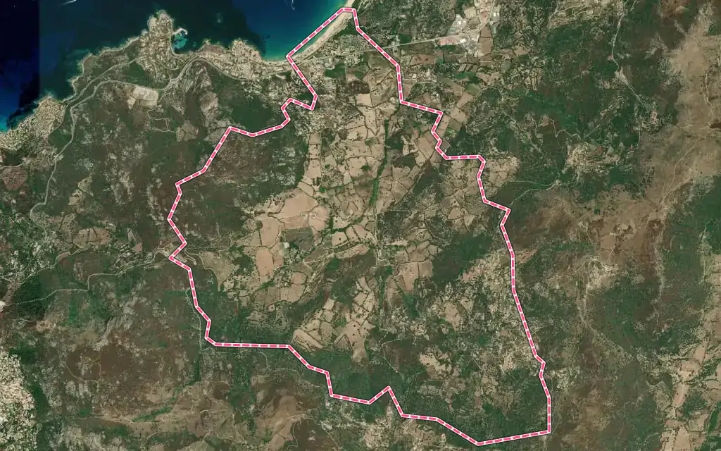 Vue satellite de Aregno avec ses contours administratifs