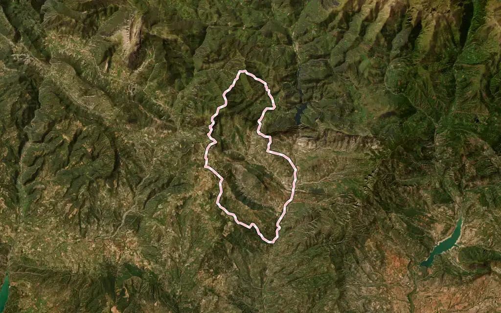 Vista satélite de Arén / Areny de Noguera con su contorno administrativo