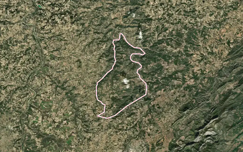 Vista satélite de Arens de Lledó / Arenys de Lledó con su contorno administrativo
