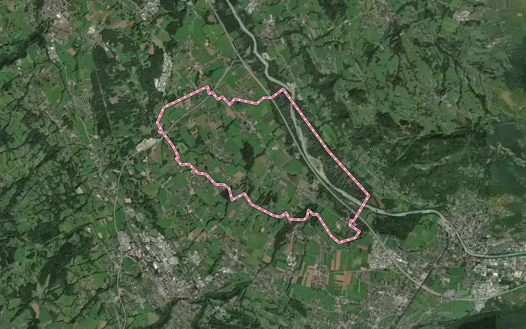 Vue satellite de Arenthon avec ses contours administratifs