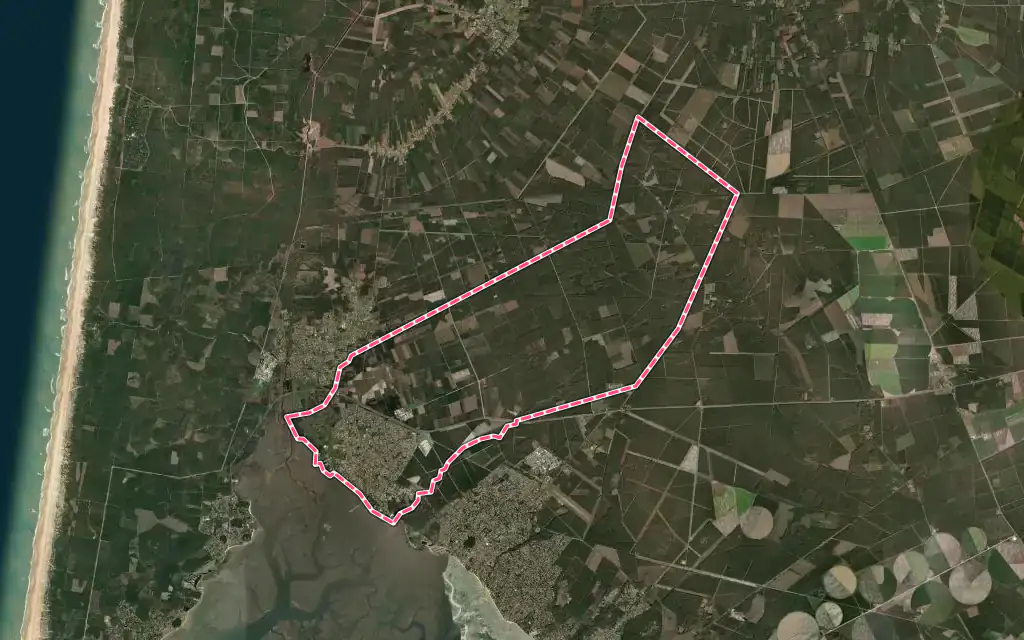 Vue satellite de Arès avec ses contours administratifs