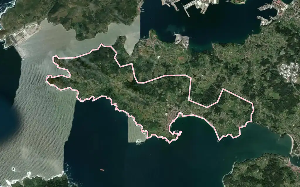 Vista satélite de Ares con su contorno administrativo