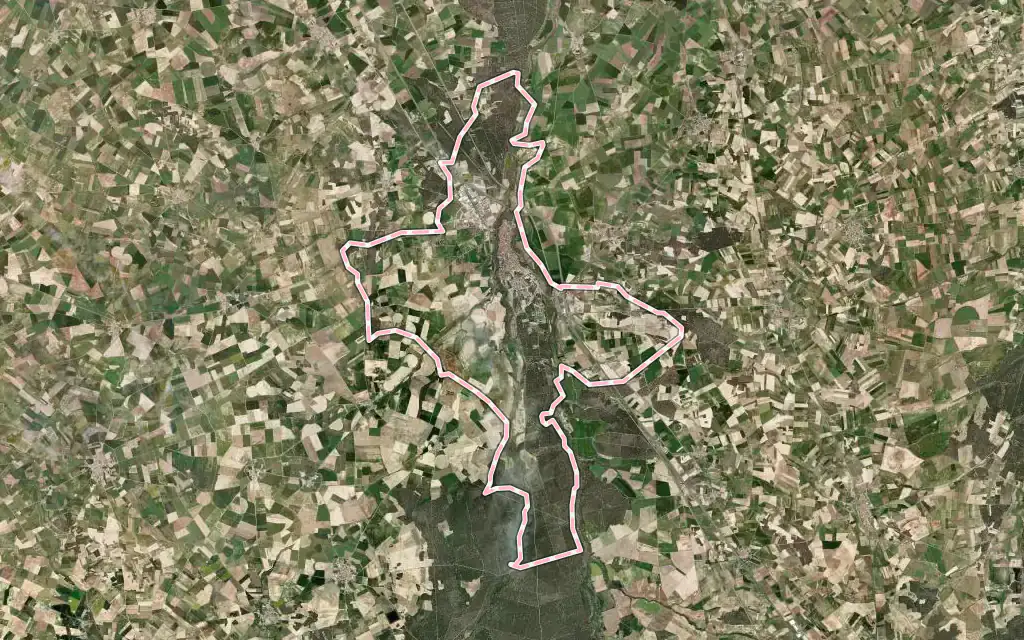 Vista satélite de Arévalo con su contorno administrativo