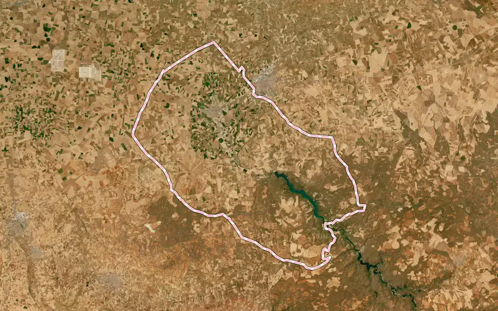 Vista satélite de Argamasilla de Alba con su contorno administrativo
