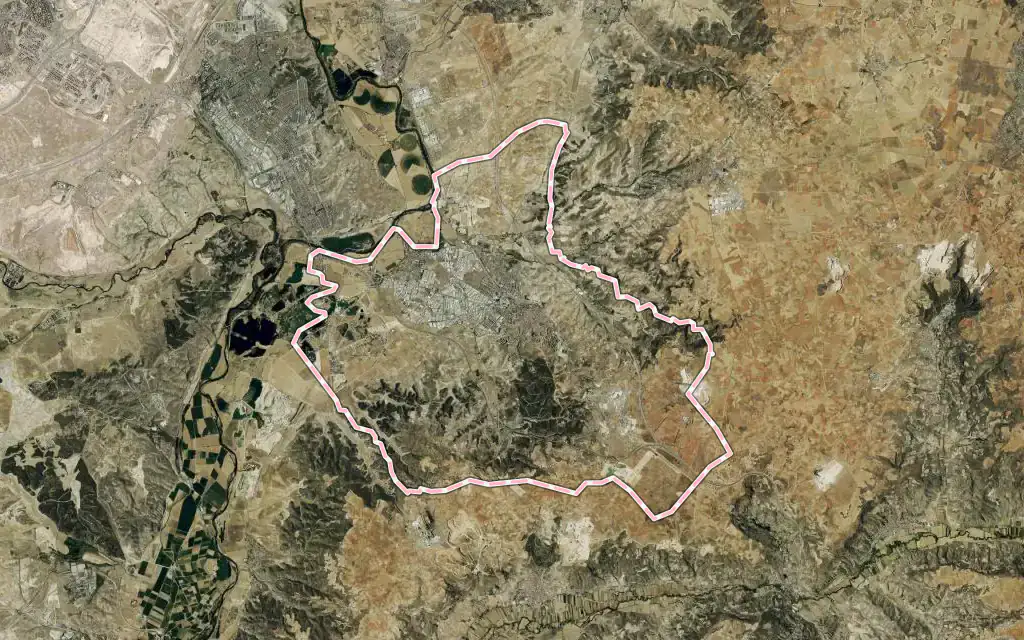 Vista satélite de Arganda del Rey con su contorno administrativo